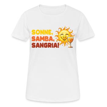 "Sonne, Samba, Sangria!" / Malle Design - Frauen T-Shirt atmungsaktiv - Weiß - Vorne - AI Model Female 172 dark (172cm)