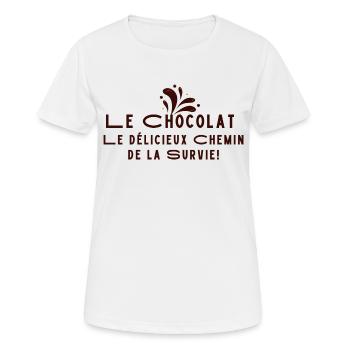 "Schokolade, der köstliche Weg zum Überleben" - Frauen T-Shirt atmungsaktiv - Weiß - Vorne - AI Model Female 172 dark (172cm)