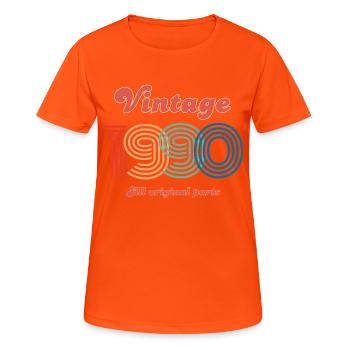 Jahrgang 1990 alle Originalteile - Frauen T-Shirt atmungsaktiv - Neonorange - Vorne - AI Model Female 172 dark (172cm)