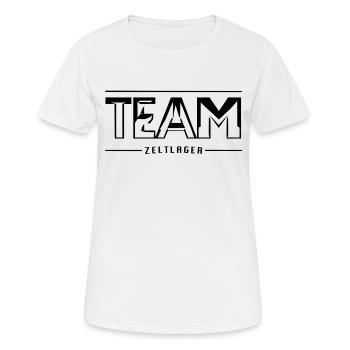 Team Zeltlager – Original für echte Outdoor-Fans - Frauen T-Shirt atmungsaktiv - Weiß - Vorne - AI Model Female 172 dark (172cm)