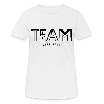 Team Zeltlager – Original für echte Outdoor-Fans - Frauen T-Shirt atmungsaktiv - Weiß - Vorne - AI Model Female 172 dark (172cm)