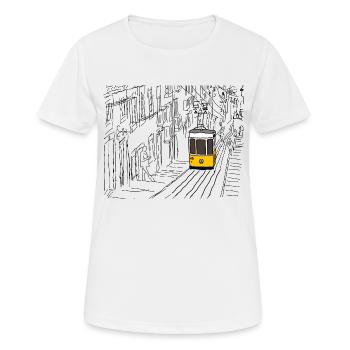 Lissabon Straßenbahn - Frauen T-Shirt atmungsaktiv - Weiß - Vorne - AI Model Female 172 dark (172cm)