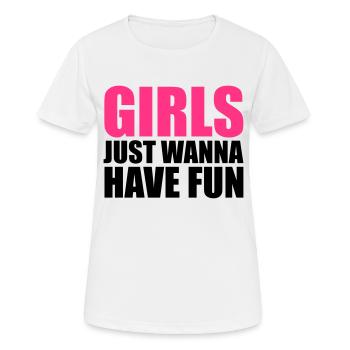 schrift cool design logo girls just wanna have fun - Frauen T-Shirt atmungsaktiv - Weiß - Vorne - AI Model Female 172 dark (172cm)