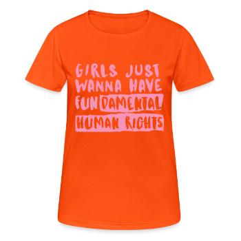 Féminisme égalité Les filles roses veulent juste s'amuser - T-shirt respirant Femme - orange néon - Devant - AI Model Female 172 dark (172cm)