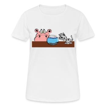 goldfish fish glass animal comic hippo cat kids - Women's Breathable T-Shirt - white - Front - AI Model Female 172 dark (172cm)