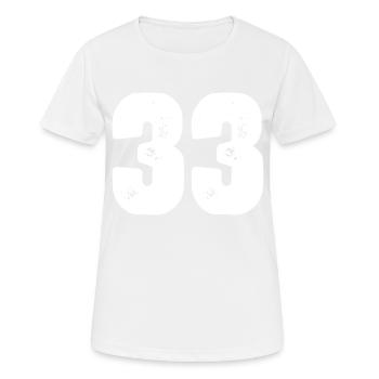 33 Zahl Trikot - Frauen T-Shirt atmungsaktiv - Weiß - Vorne - AI Model Female 172 dark (172cm)