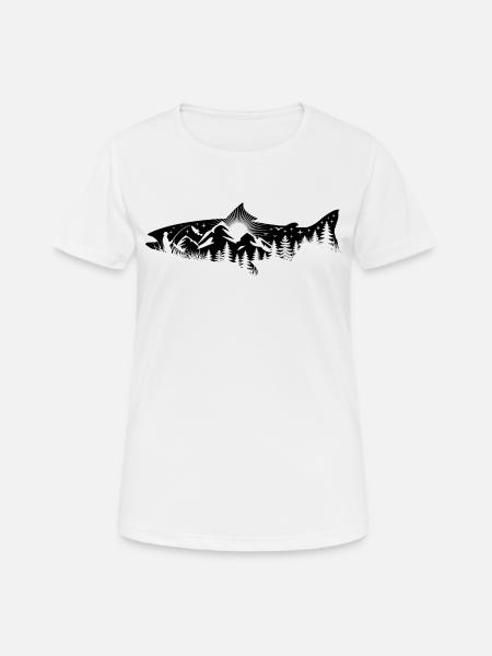 Silhouette trout - angler with landscape - Women's Breathable T-Shirt - white
