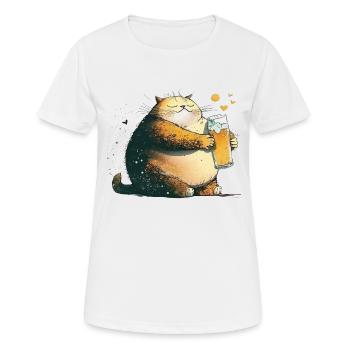 Zufriedene Katze mit Bier - Frauen T-Shirt atmungsaktiv - Weiß - Vorne - AI Model Female 172 dark (172cm)