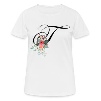 Lettre t fleuris - T-shirt respirant Femme - blanc - Devant - AI Model Female 172 dark (172cm)