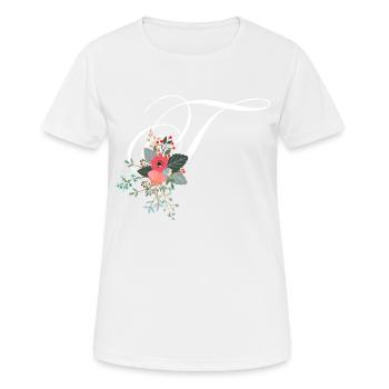 Lettre t fleuris - T-shirt respirant Femme - blanc - Devant - AI Model Female 172 dark (172cm)