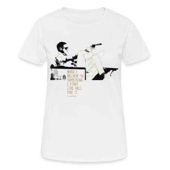 T-shirt Steve McQueen – « King of Cool » avec citation - T-shirt respirant Femme - blanc - Devant - AI Model Female 172 dark (172cm)