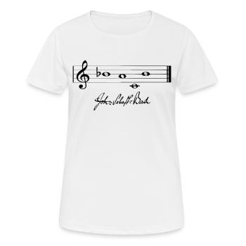 Notes de musique: «BACH» - T-shirt respirant Femme - blanc - Devant - AI Model Female 172 dark (172cm)
