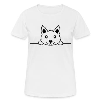 Braver Hund hinter Mauer - Frauen T-Shirt atmungsaktiv - Weiß - Vorne - AI Model Female 172 dark (172cm)