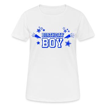 Text "Birthday Boy" mit Sternen und Megaphon - Frauen T-Shirt atmungsaktiv - Weiß - Vorne - AI Model Female 172 dark (172cm)