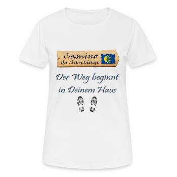 Jakobsweg - Frauen T-Shirt atmungsaktiv - Weiß - Vorne - AI Model Female 172 dark (172cm)
