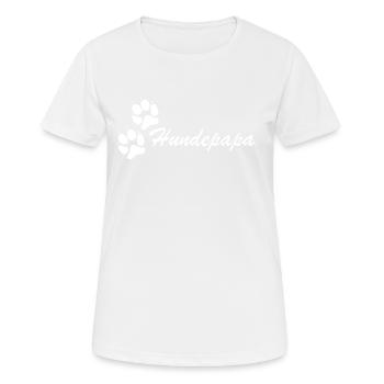Hundepapa weißer Schriftzug kleine weiße Pfoten - Frauen T-Shirt atmungsaktiv - Weiß - Vorne - AI Model Female 172 dark (172cm)