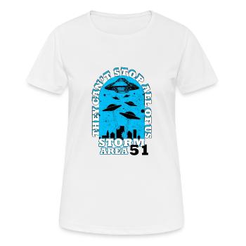 Storm Area 51 Alien Shirt - Frauen T-Shirt atmungsaktiv - Weiß - Vorne - AI Model Female 172 dark (172cm)