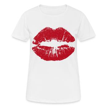 Embrasser la bouche sur le masque facial Corona lèvres - T-shirt respirant Femme - blanc - Devant - AI Model Female 172 dark (172cm)