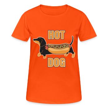 Hot Dog witziges Dackel Design - Frauen T-Shirt atmungsaktiv - Neonorange - Vorne - AI Model Female 172 dark (172cm)