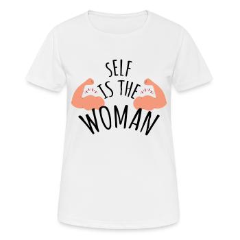 SELF IS THE WOMAN - Frauen T-Shirt atmungsaktiv - Weiß - Vorne - AI Model Female 172 dark (172cm)
