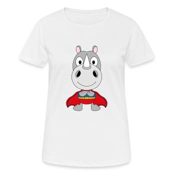SUPERHELD - NASHORN - TIER - KIND - BABY - FUN - Frauen T-Shirt atmungsaktiv - Weiß - Vorne - AI Model Female 172 dark (172cm)
