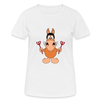 PFERD - PONY - TEUFEL - TEUFELCHEN - TIER - FUN - Frauen T-Shirt atmungsaktiv - Weiß - Vorne - AI Model Female 172 dark (172cm)