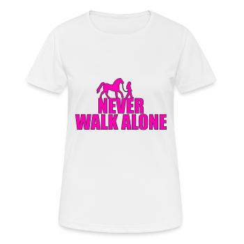 NEVER WALK ALONE - PFERD - REITERIN - PONY - LIEBE - Frauen T-Shirt atmungsaktiv - Weiß - Vorne - AI Model Female 172 dark (172cm)