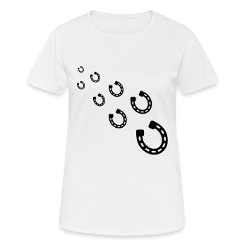 HUFEISEN - PFERD - PONY - REITEN - REITERIN - Frauen T-Shirt atmungsaktiv - Weiß - Vorne - AI Model Female 172 dark (172cm)