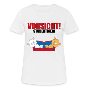 VORSICHT! STUBENTIGER! - KATZEN - SOFA - HAUSKATZE - Frauen T-Shirt atmungsaktiv - Weiß - Vorne - AI Model Female 172 dark (172cm)