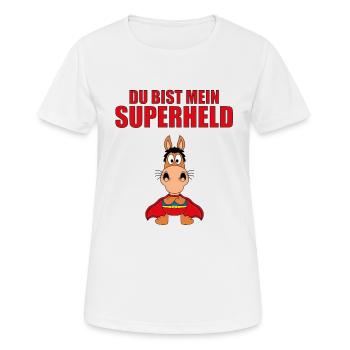 DU BIST MEIN SUPERHELD - PFERD - PONY - REITEN - Frauen T-Shirt atmungsaktiv - Weiß - Vorne - AI Model Female 172 dark (172cm)