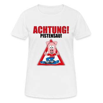 ACHTUNG! PISTENSAU! - SNOWBOARD - WINTERSPORT - Frauen T-Shirt atmungsaktiv - Weiß - Vorne - AI Model Female 172 dark (172cm)