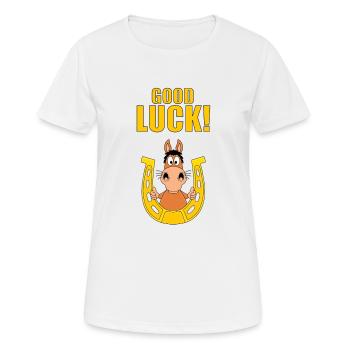 GOOD LUCK! - HORSE - PFERD - HUFEISEN - GLÜCK - Frauen T-Shirt atmungsaktiv - Weiß - Vorne - AI Model Female 172 dark (172cm)