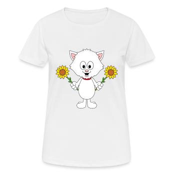 KATZE - SONNENBLUMEN - BLUMEN - TIERISCH - Frauen T-Shirt atmungsaktiv - Weiß - Vorne - AI Model Female 172 dark (172cm)