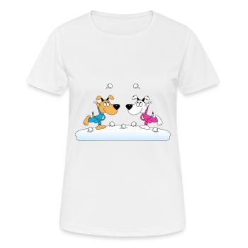 HUNDE - SCHNEEBALLSCHLACHT - TIERE - FUN - SCHNEE - Frauen T-Shirt atmungsaktiv - Weiß - Vorne - AI Model Female 172 dark (172cm)