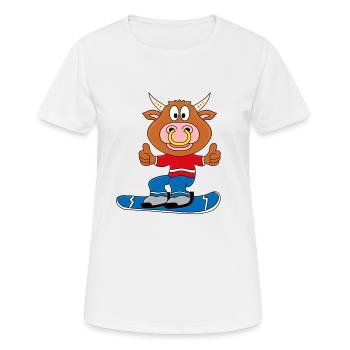 STIER - BULLE - RIND - SNOWBOARD - WINTERSPORT - Frauen T-Shirt atmungsaktiv - Weiß - Vorne - AI Model Female 172 dark (172cm)