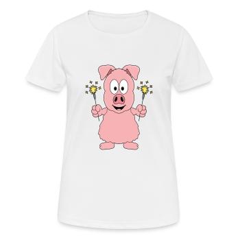 WUNDERKERZEN - SCHWEIN - NEUJAHR - SILVESTER - Frauen T-Shirt atmungsaktiv - Weiß - Vorne - AI Model Female 172 dark (172cm)