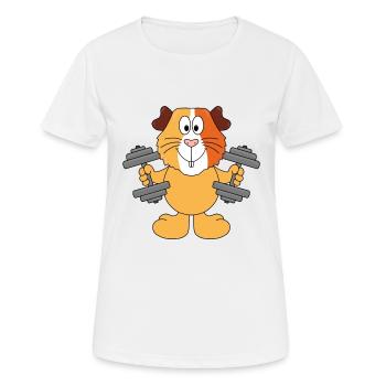 MEERSCHWEINCHEN - HANTELN - FIT - FITNESS - Frauen T-Shirt atmungsaktiv - Weiß - Vorne - AI Model Female 172 dark (172cm)