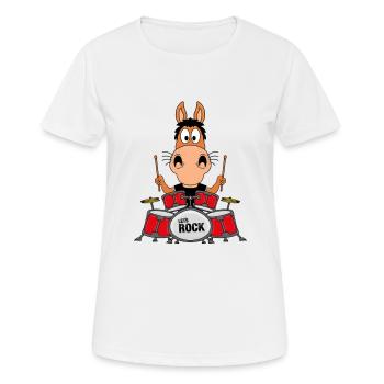 SCHLAGZEUGER - MUSIK - PFERD - PONY - ROCK - Frauen T-Shirt atmungsaktiv - Weiß - Vorne - AI Model Female 172 dark (172cm)