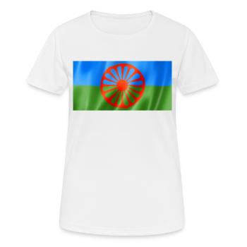 Roma and Sinti Flag - Fluttering Design - Women's Breathable T-Shirt - white - Front - AI Model Female 172 dark (172cm)