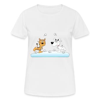 KATZE - HUND - SCHNEEBALLSCHLACHT - SCHNEE - TIERE - Frauen T-Shirt atmungsaktiv - Weiß - Vorne - AI Model Female 172 dark (172cm)
