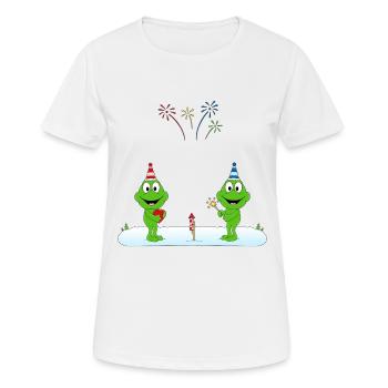KNALLFRÖSCHE - SILVESTER - FEUERWERK - LIEBE - Frauen T-Shirt atmungsaktiv - Weiß - Vorne - AI Model Female 172 dark (172cm)