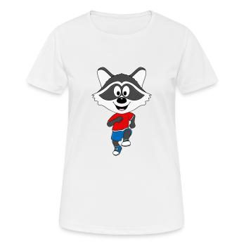 WASCHBÄR - LAUFEN - SPORT - FITNESS - MARATHON - Frauen T-Shirt atmungsaktiv - Weiß - Vorne - AI Model Female 172 dark (172cm)
