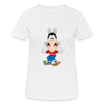 PFERD - PONY - SKATEBOARD - SPORT - TIERISCH - Frauen T-Shirt atmungsaktiv - Weiß - Vorne - AI Model Female 172 dark (172cm)