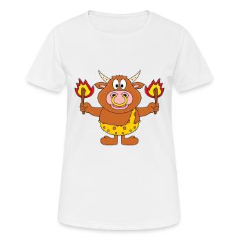BULLE - FEUER - STEINZEIT - TIER - TIERISCH - Frauen T-Shirt atmungsaktiv - Weiß - Vorne - AI Model Female 172 dark (172cm)