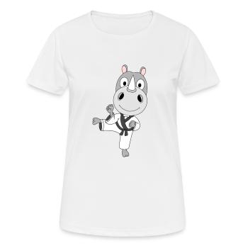 KARATE - NASHORN - SELBSTVERTEIDIGUNG - SPORT - Frauen T-Shirt atmungsaktiv - Weiß - Vorne - AI Model Female 172 dark (172cm)