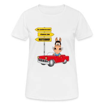 REITERHOF - REITEN - PFERD - PFERDE - TIER - AUTO - Frauen T-Shirt atmungsaktiv - Weiß - Vorne - AI Model Female 172 dark (172cm)