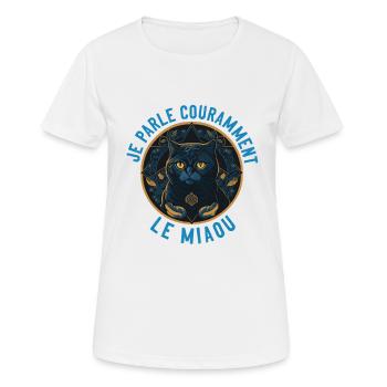 Art-Deco Katzenportrait - Ich spreche das Miauen - Frauen T-Shirt atmungsaktiv - Weiß - Vorne - AI Model Female 172 dark (172cm)