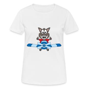 WILDSCHWEIN - PILOT - FLUGZEUG - FLIEGEN - TIER - Frauen T-Shirt atmungsaktiv - Weiß - Vorne - AI Model Female 172 dark (172cm)