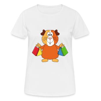 SHOPPING - MEERSCHWEINCHEN - EINKAUFEN - TIER - Frauen T-Shirt atmungsaktiv - Weiß - Vorne - AI Model Female 172 dark (172cm)