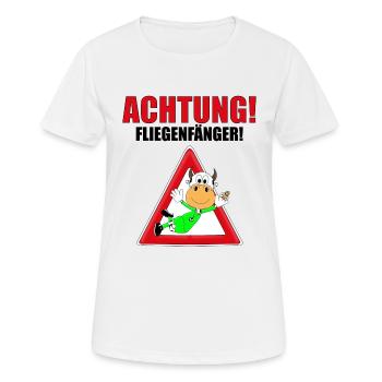 ACHTUNG! FLIEGENFÄNGER - KUH - TORWART - FUßBALL - Frauen T-Shirt atmungsaktiv - Weiß - Vorne - AI Model Female 172 dark (172cm)